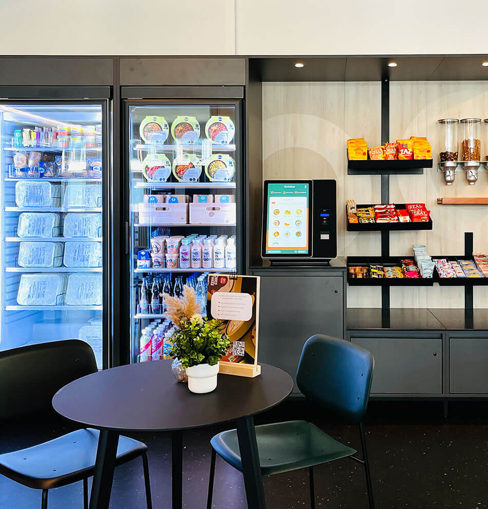 A cool break room with vending machines