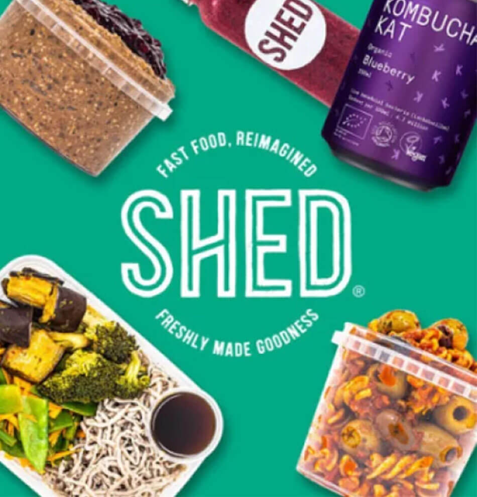 Eatshed logo with food surrounding it